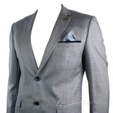 Miesten tweed-vintage-retro harmaa ruutubleiseri kyynärpääpaikoilla, mustat reunukset räätälöitynä