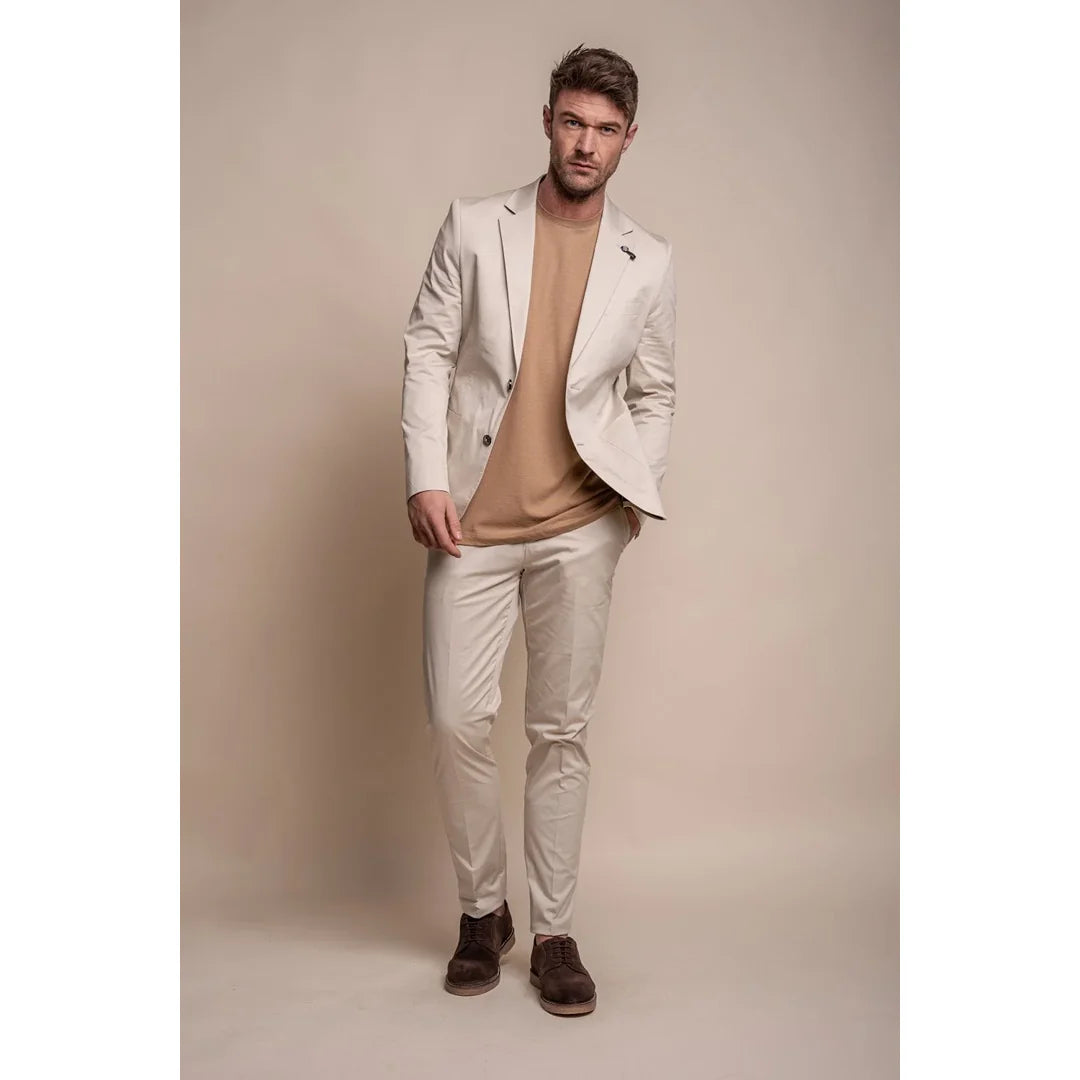 Mario - Miesten kesäinen beige vartalonmyötäinen bleiseri