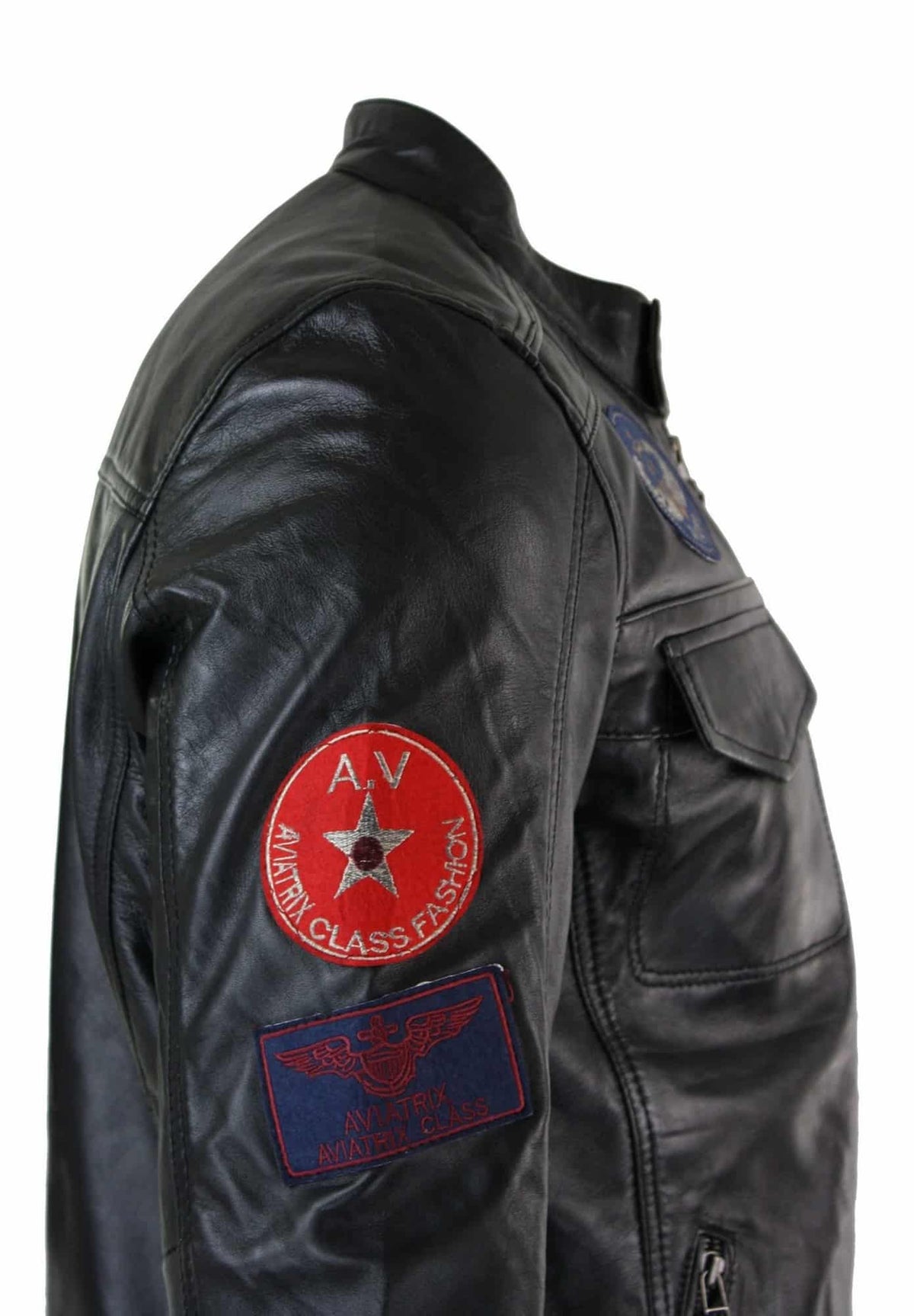 Aviatrix Real Leather Marker miesten musta vetoketjullinen takki, merkkikuviolla, kilpa-ajopilotin rento käyttökokemus