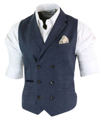 Cavani Martez - Miesten kalanruotokuvioinen tweed Gatsby Peaky Blinders -klassinen kaksirivinen liivi - sininen