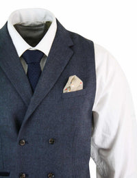 Cavani Martez - Miesten kalanruotokuvioinen tweed Gatsby Peaky Blinders -klassinen kaksirivinen liivi - sininen