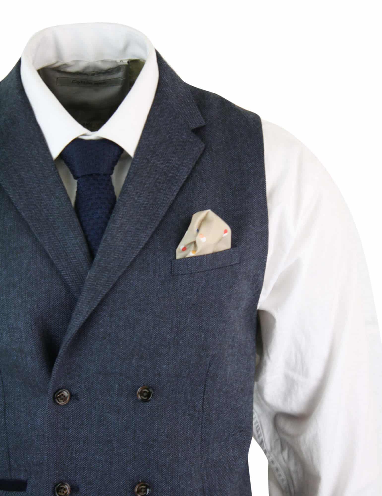 Cavani Martez - Miesten kalanruotokuvioinen tweed Gatsby Peaky Blinders -klassinen kaksirivinen liivi - sininen