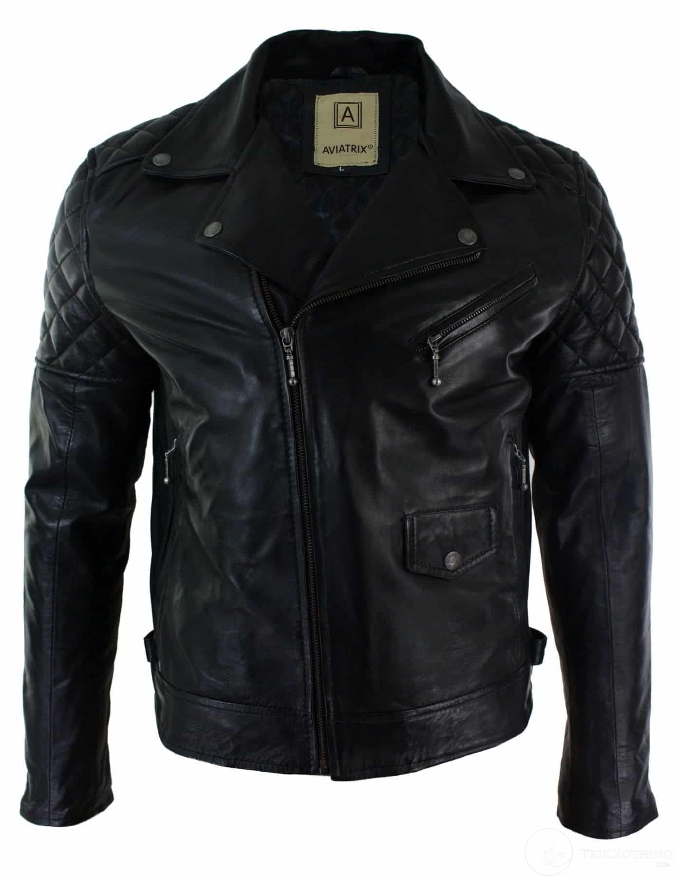 Aitoa nahkaa, ristivetoketjulla varustettu miesten biker-takki, musta, räätälöity istuvuus, retro, rento