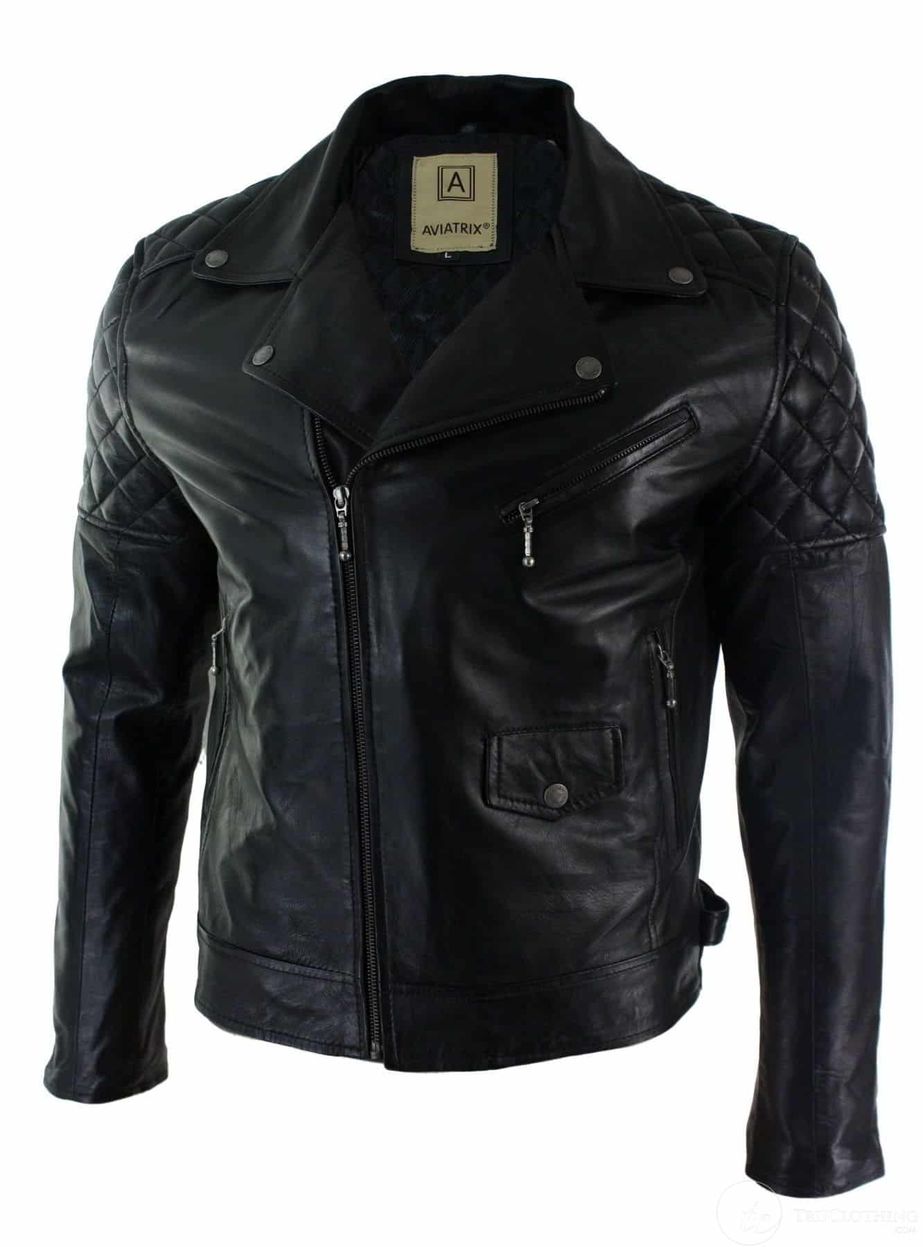Aitoa nahkaa, ristivetoketjulla varustettu miesten biker-takki, musta, räätälöity istuvuus, retro, rento
