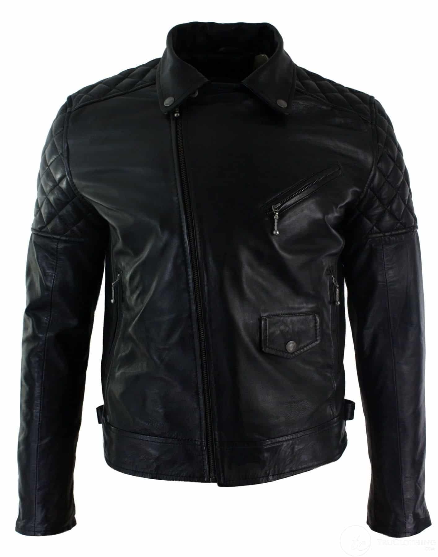 Aitoa nahkaa, ristivetoketjulla varustettu miesten biker-takki, musta, räätälöity istuvuus, retro, rento