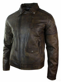 Aitoa nahkaa, vintage-tyylinen pesty ruskea, musta, viininpunainen, sininen, puuta, miesten biker-takki, ristivetoketjullinen, retro, rento-ruskea