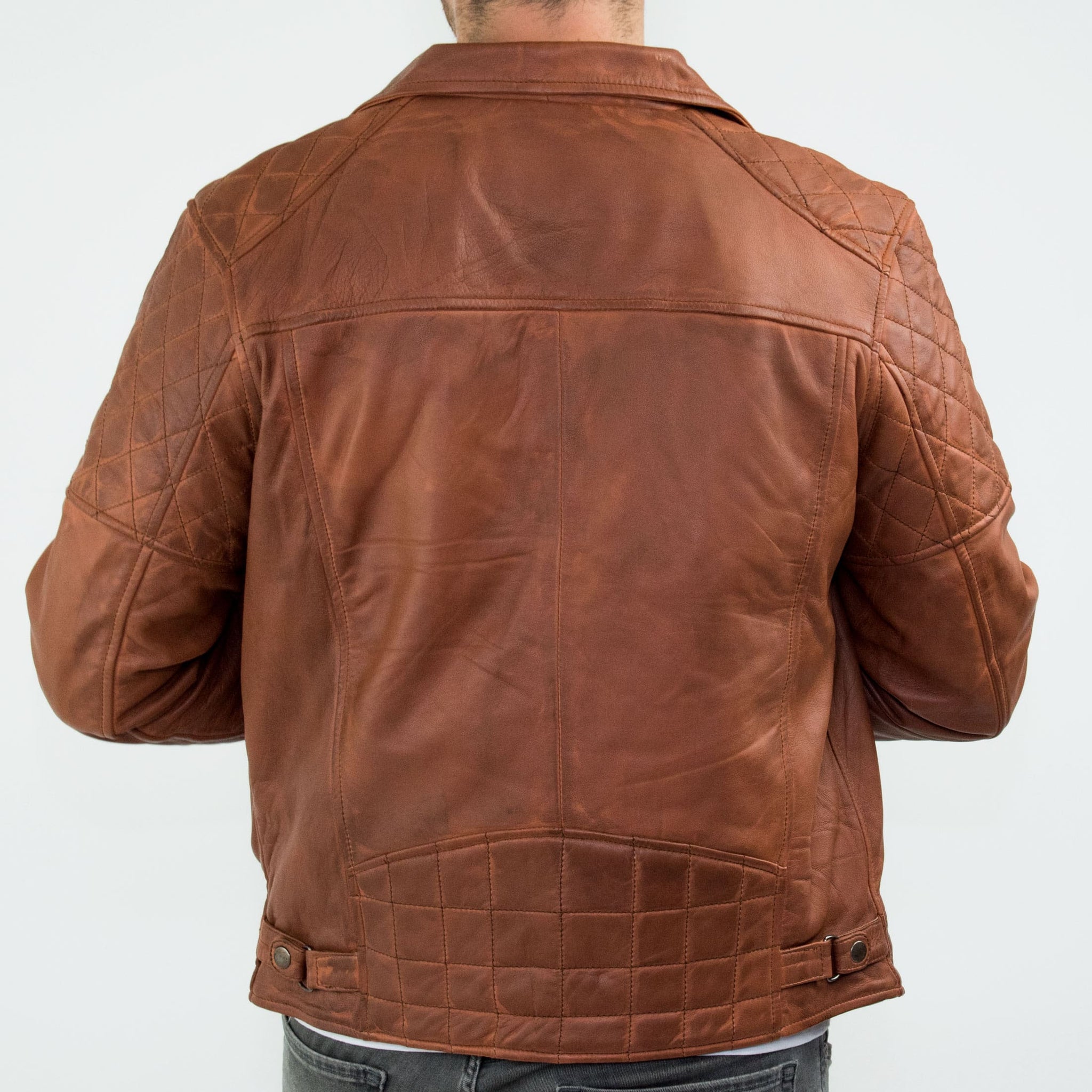 Aitoa nahkaa, Vintage Washed Brown Timber -miesten biker-takki, ristivetoketjullinen, retrotyylinen, rento - Nevada Timber