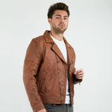 Aitoa nahkaa, Vintage Washed Brown Timber -miesten biker-takki, ristivetoketjullinen, retrotyylinen, rento - Nevada Timber