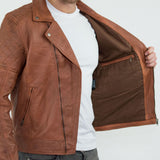 Aitoa nahkaa, Vintage Washed Brown Timber -miesten biker-takki, ristivetoketjullinen, retrotyylinen, rento - Nevada Timber