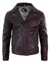 Aitoa nahkaa, vintage-tyylinen pesty ruskea, musta, viininpunainen, sininen, puuta, miesten biker-takki, ristivetoketjullinen, retro, rento - Pepsi Burgundy