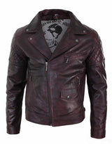 Aitoa nahkaa, vintage-tyylinen pesty ruskea, musta, viininpunainen, sininen, puuta, miesten biker-takki, ristivetoketjullinen, retro, rento - Pepsi Burgundy