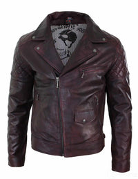 Aitoa nahkaa, vintage-tyylinen pesty ruskea, musta, viininpunainen, sininen, puuta, miesten biker-takki, ristivetoketjullinen, retro, rento - Pepsi Burgundy