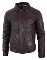 Aitoa nahkaa, vintage-tyylinen pesty ruskea, musta, viininpunainen, sininen, puuta, miesten biker-takki, ristivetoketjullinen, retro, rento - Pepsi Burgundy