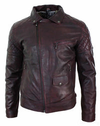 Aitoa nahkaa, vintage-tyylinen pesty ruskea, musta, viininpunainen, sininen, puuta, miesten biker-takki, ristivetoketjullinen, retro, rento - Pepsi Burgundy