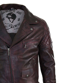 Aitoa nahkaa, vintage-tyylinen pesty ruskea, musta, viininpunainen, sininen, puuta, miesten biker-takki, ristivetoketjullinen, retro, rento - Pepsi Burgundy