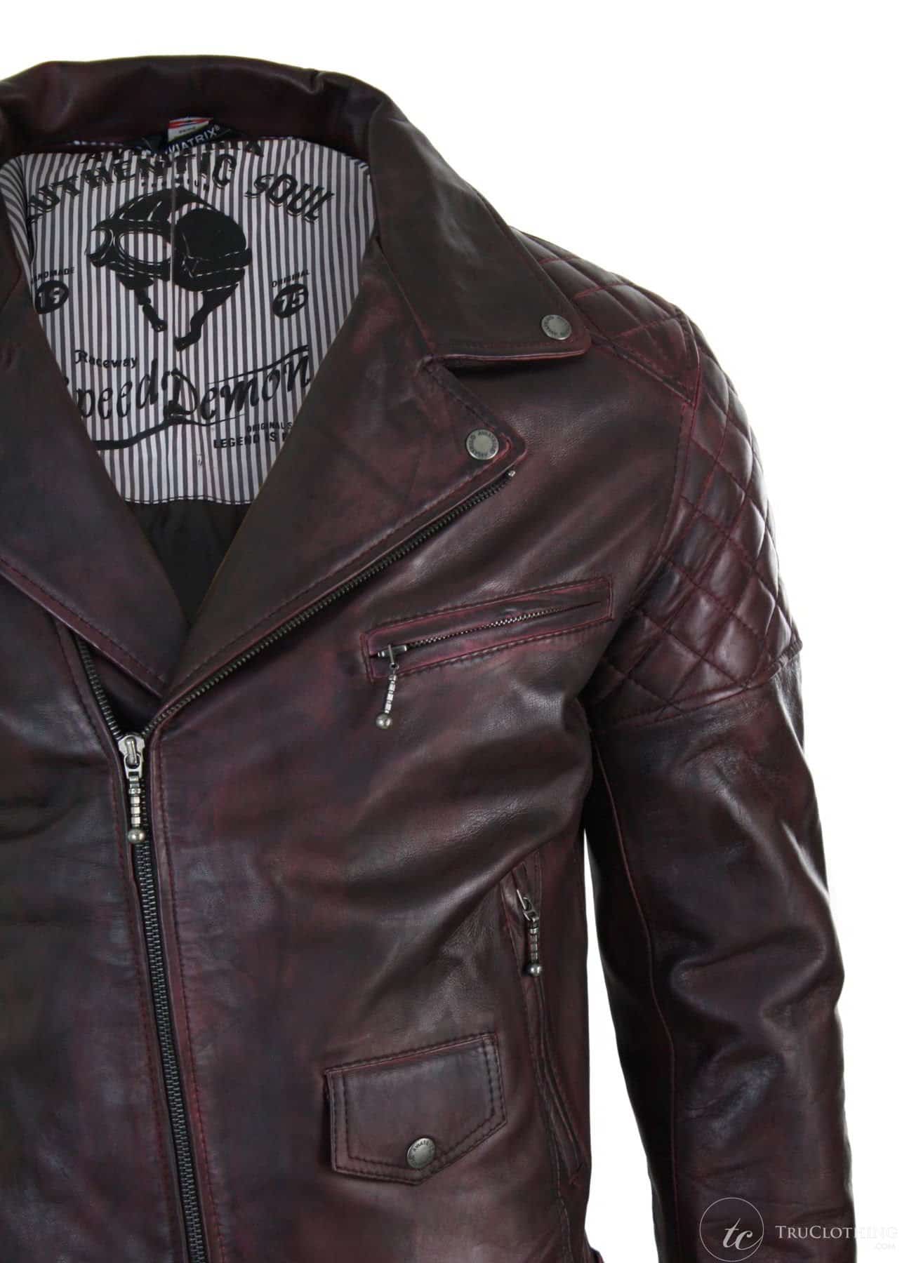Aitoa nahkaa, vintage-tyylinen pesty ruskea, musta, viininpunainen, sininen, puuta, miesten biker-takki, ristivetoketjullinen, retro, rento - Pepsi Burgundy