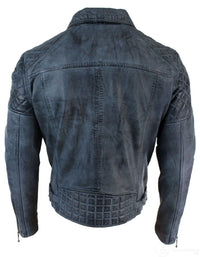 Aitoa nahkaa, vintage-tyylinen pesty biker-takki miehille, ristivetoketjullinen retro-rento takki - sininen