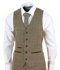 Miesten kolmiosainen tweed-ruutupuku - ruskea