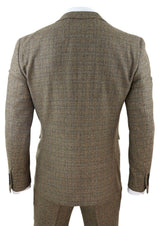 Miesten kolmiosainen tweed-ruutupuku - ruskea