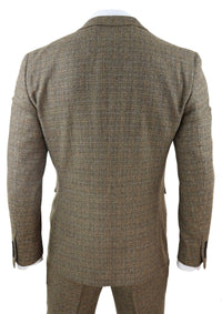 Miesten kolmiosainen tweed-ruutupuku - ruskea