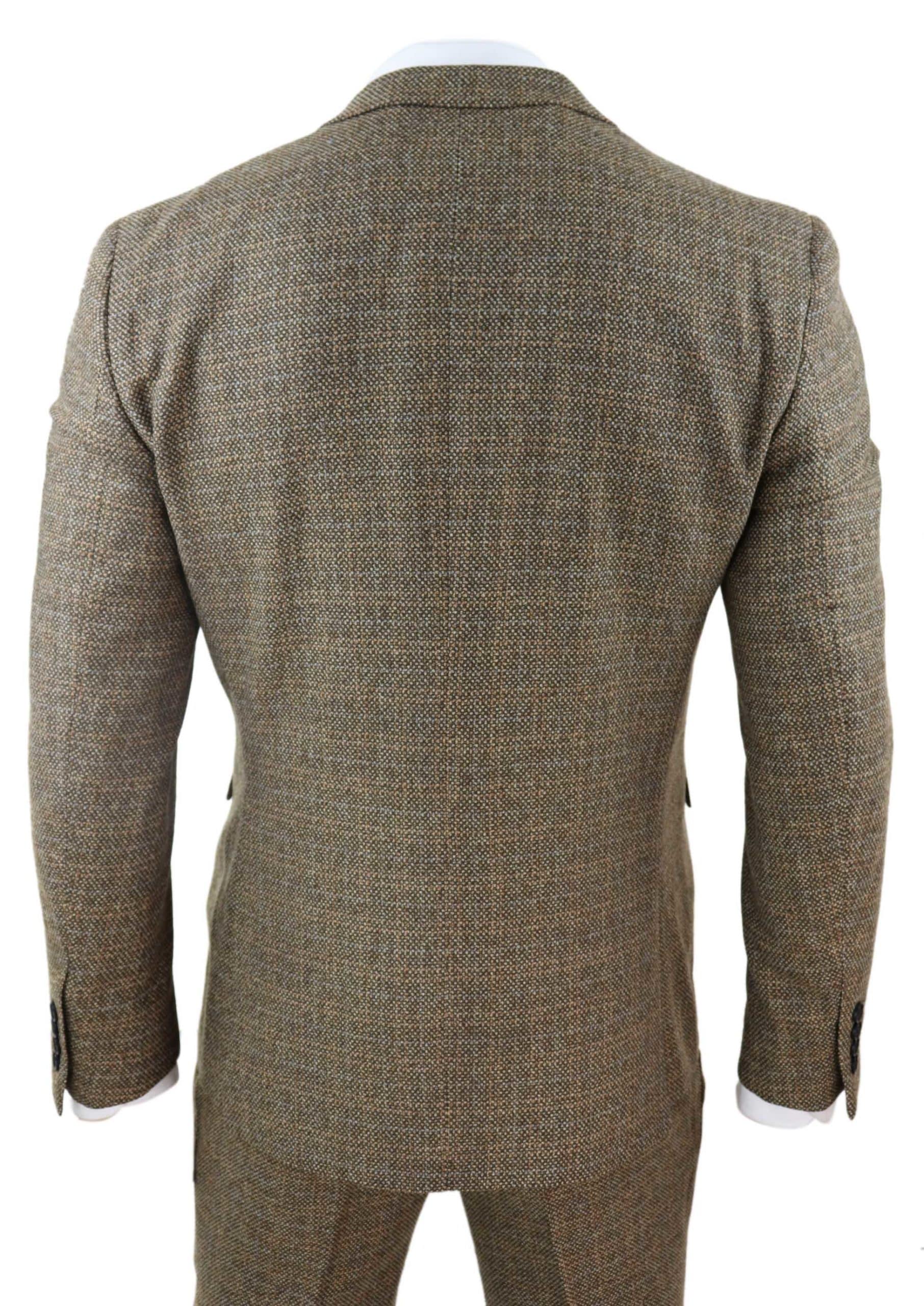 Miesten kolmiosainen tweed-ruutupuku - ruskea