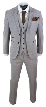 Miesten kolmiosainen tweed-ruutupuku - Kermanvärinen