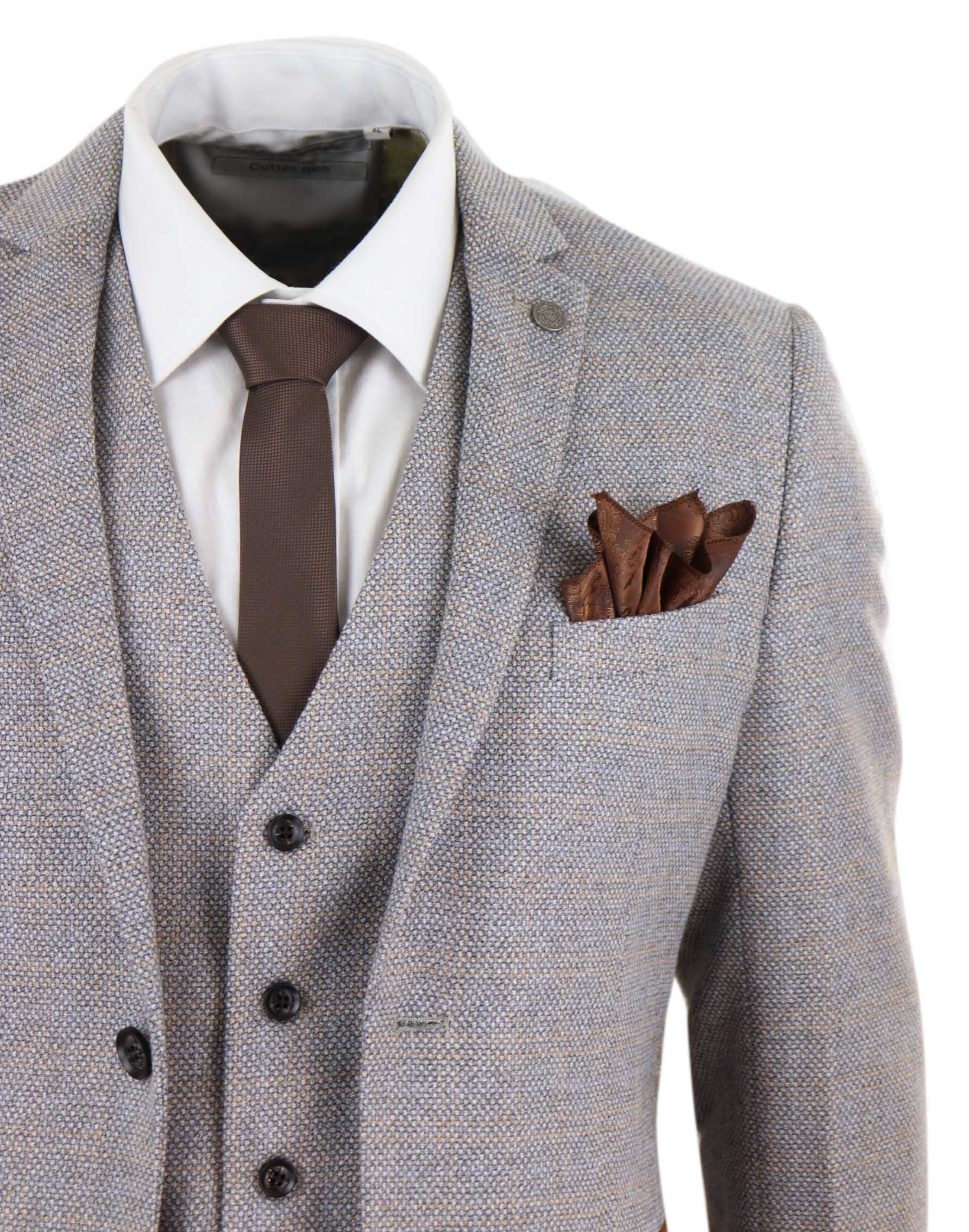 Miesten kolmiosainen tweed-ruutupuku - Kermanvärinen