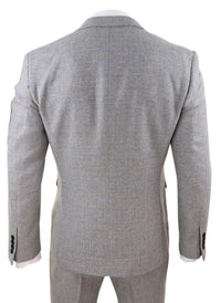 Miesten kolmiosainen tweed-ruutupuku - Kermanvärinen