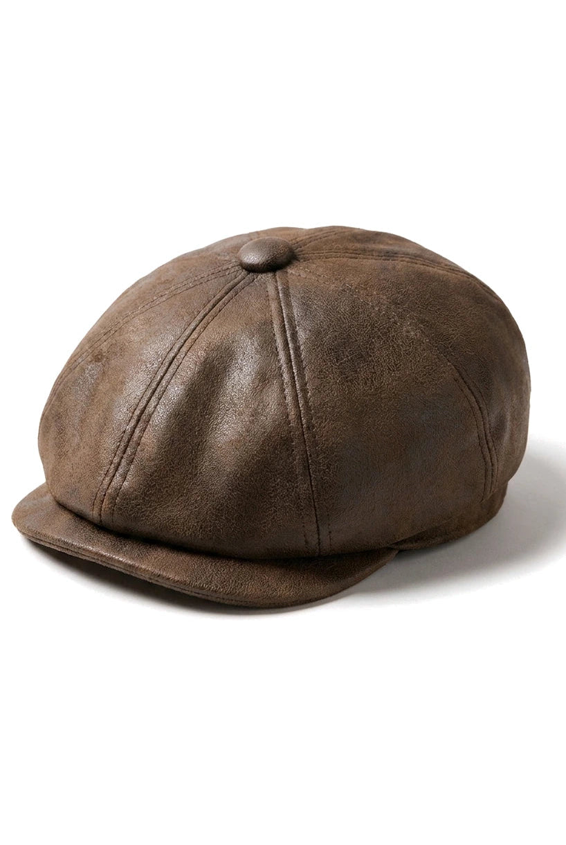Miesten 8-paneelinen Razor Baker -poikien hattu PU-nahkaisilla blinders-newsboy-lippalakki, ruskea