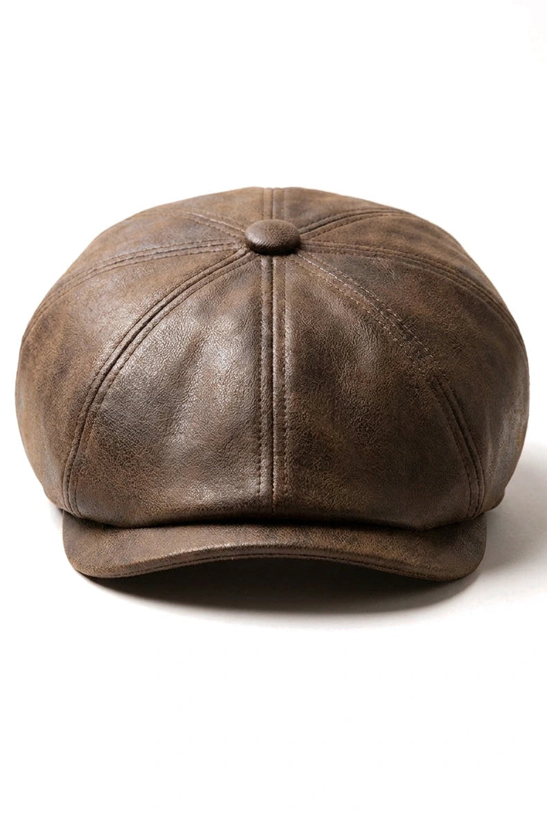 Miesten 8-paneelinen Razor Baker -poikien hattu PU-nahkaisilla blinders-newsboy-lippalakki, ruskea
