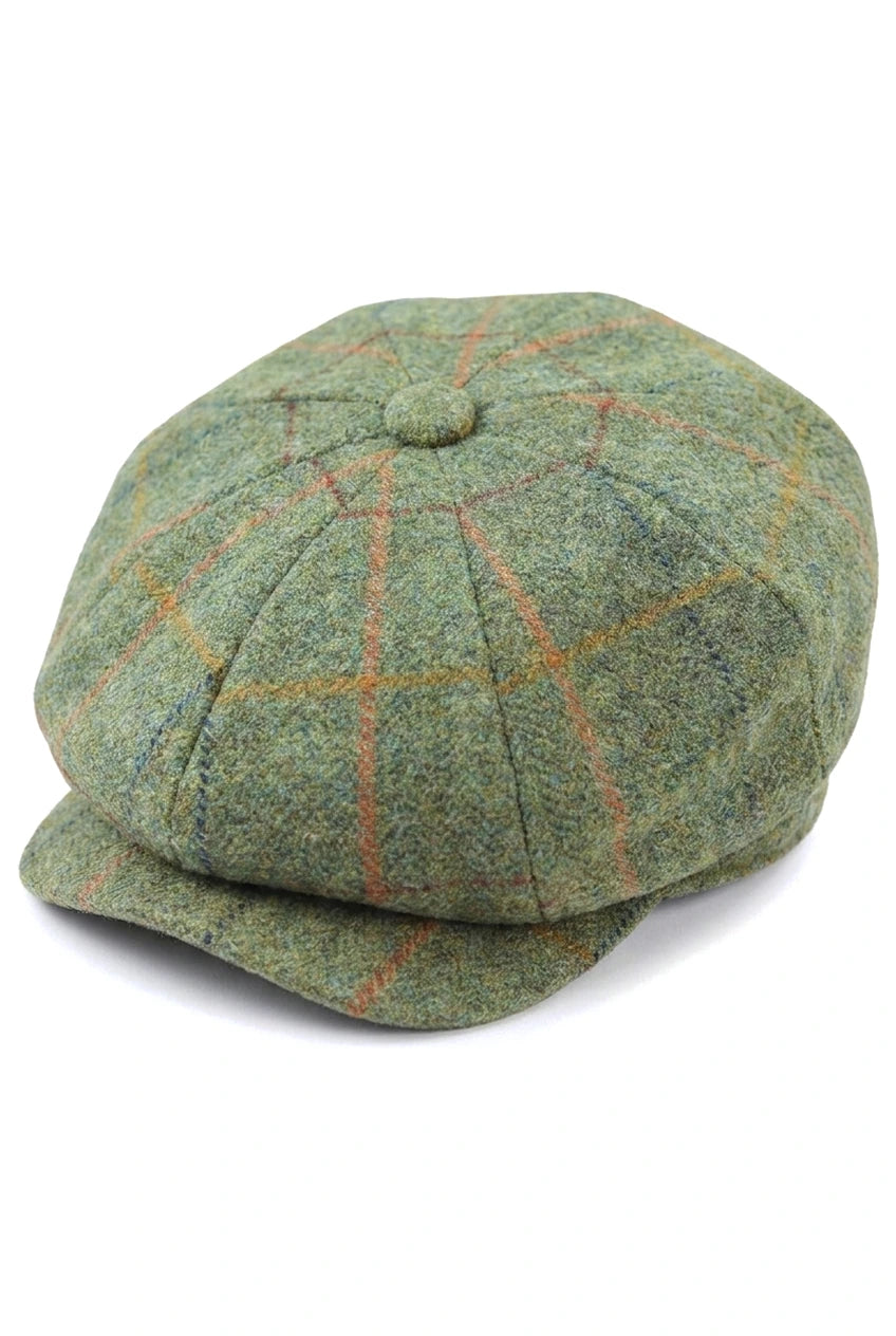 Miesten 8-paneelinen partahattu, tweed-blinders, Newsboy-vihreä ruutuhattu