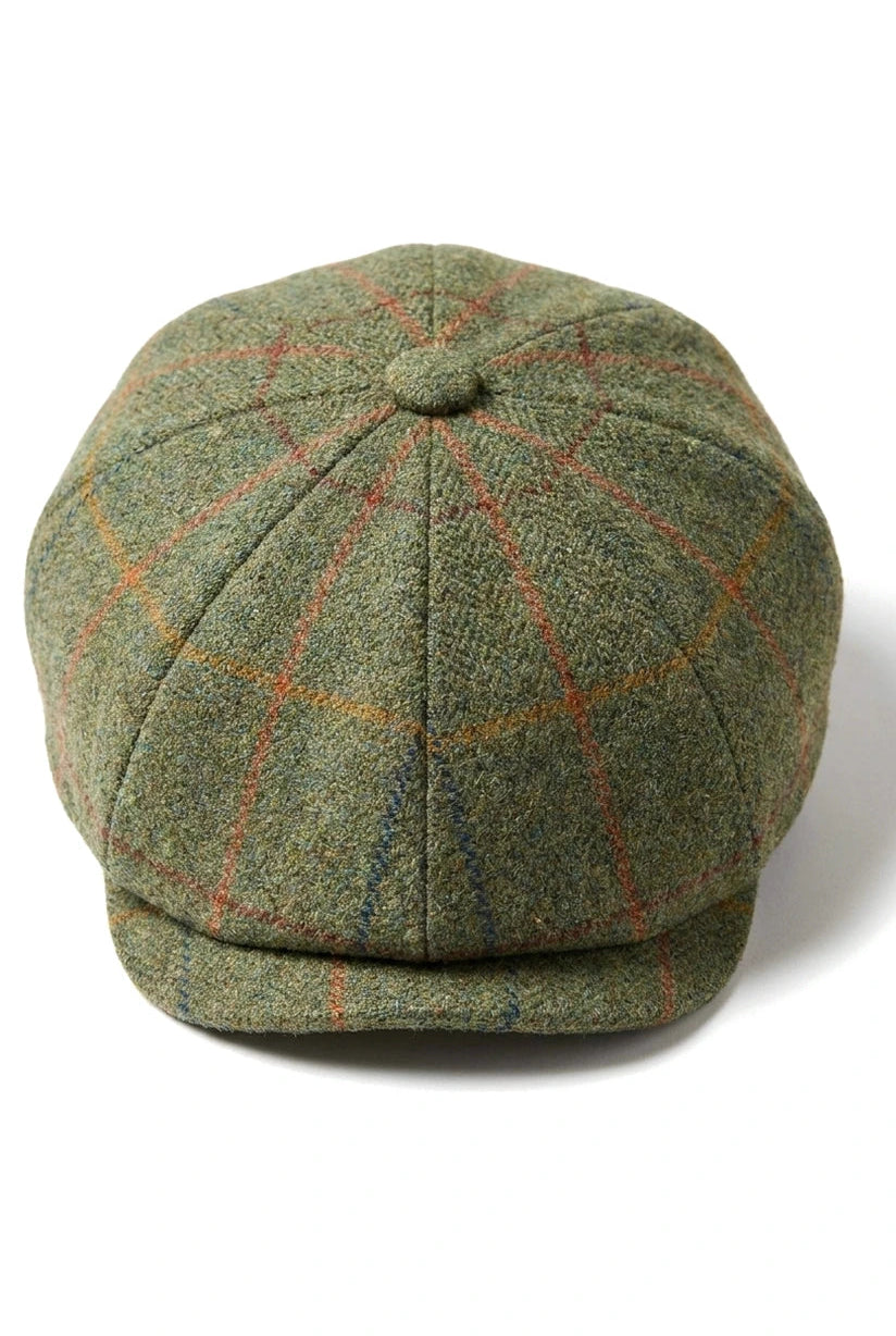 Miesten 8-paneelinen partahattu, tweed-blinders, Newsboy-vihreä ruutuhattu