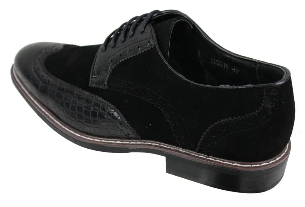 Miesten mustat ruskeat mokkanahka- ja käärmeennahkaiset brogue-kengät Gatsby Vintage