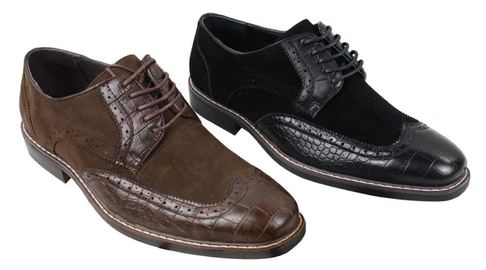 Miesten mustat ruskeat mokkanahka- ja käärmeennahkaiset brogue-kengät Gatsby Vintage
