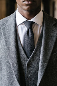 Miesten musta villasekoitteinen tweed-solmio