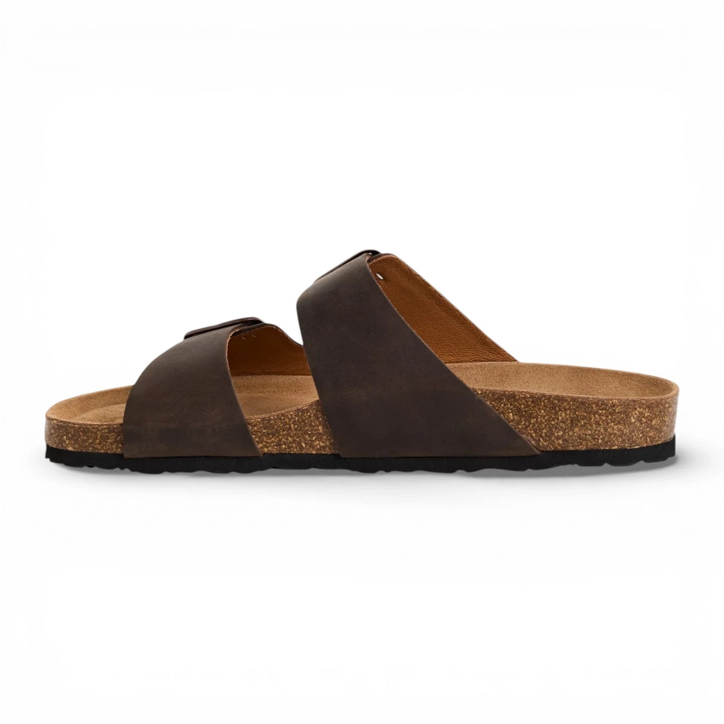 Miesten ruskeat nahkaiset slip-on-pohjalliset tohvelit