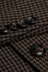 Miesten ruskea villasekoitteinen Houndstooth-tweed-päällystakki