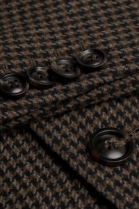 Miesten ruskea villasekoitteinen Houndstooth-tweed-päällystakki