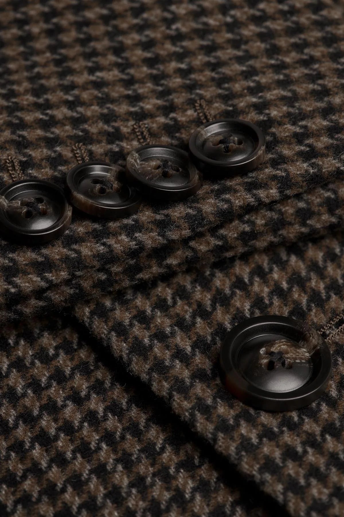 Miesten ruskea villasekoitteinen Houndstooth-tweed-päällystakki