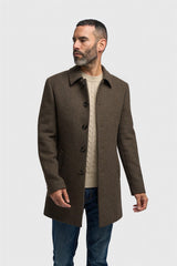 Miesten ruskea villasekoitteinen Houndstooth-tweed-päällystakki
