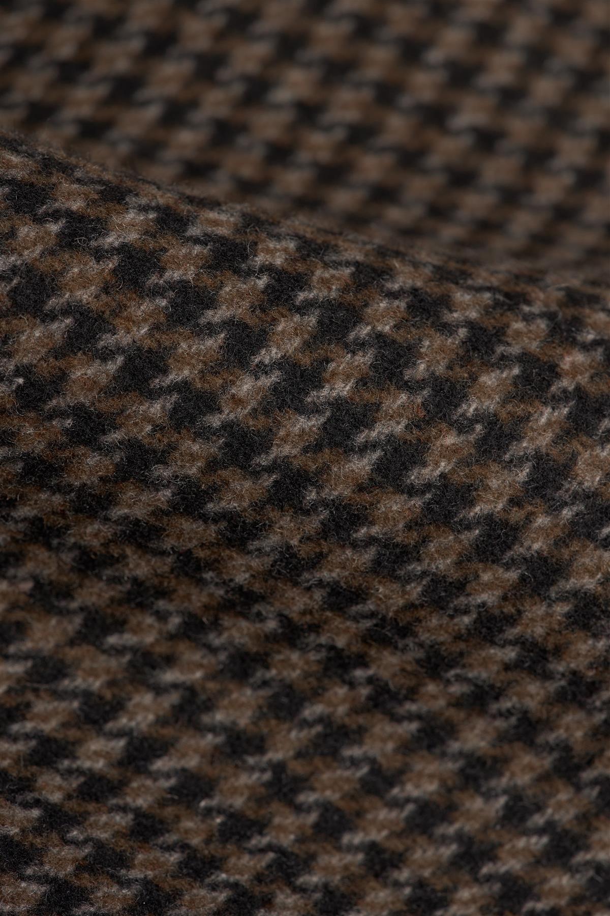 Miesten ruskea villasekoitteinen Houndstooth-tweed-päällystakki