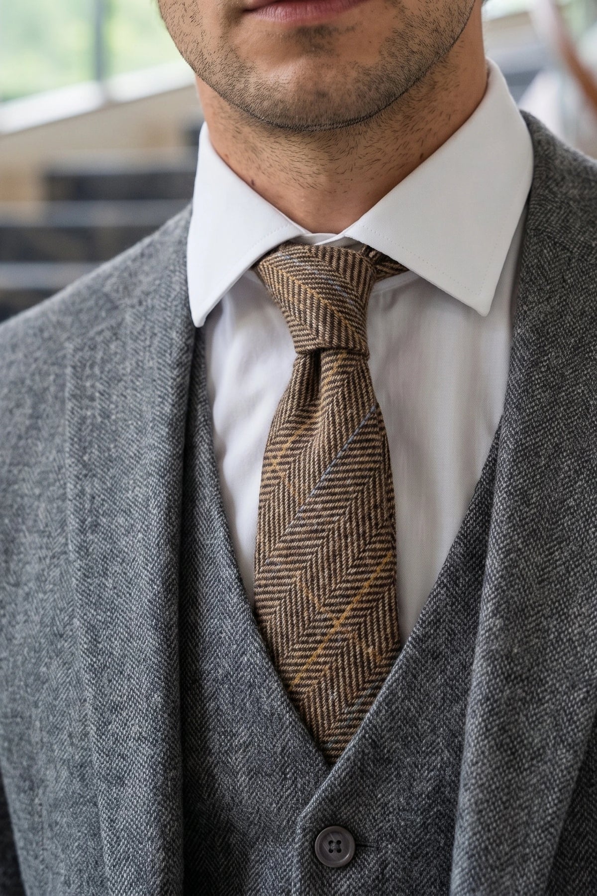 Miesten ruskea villasekoitteinen tweed-solmio