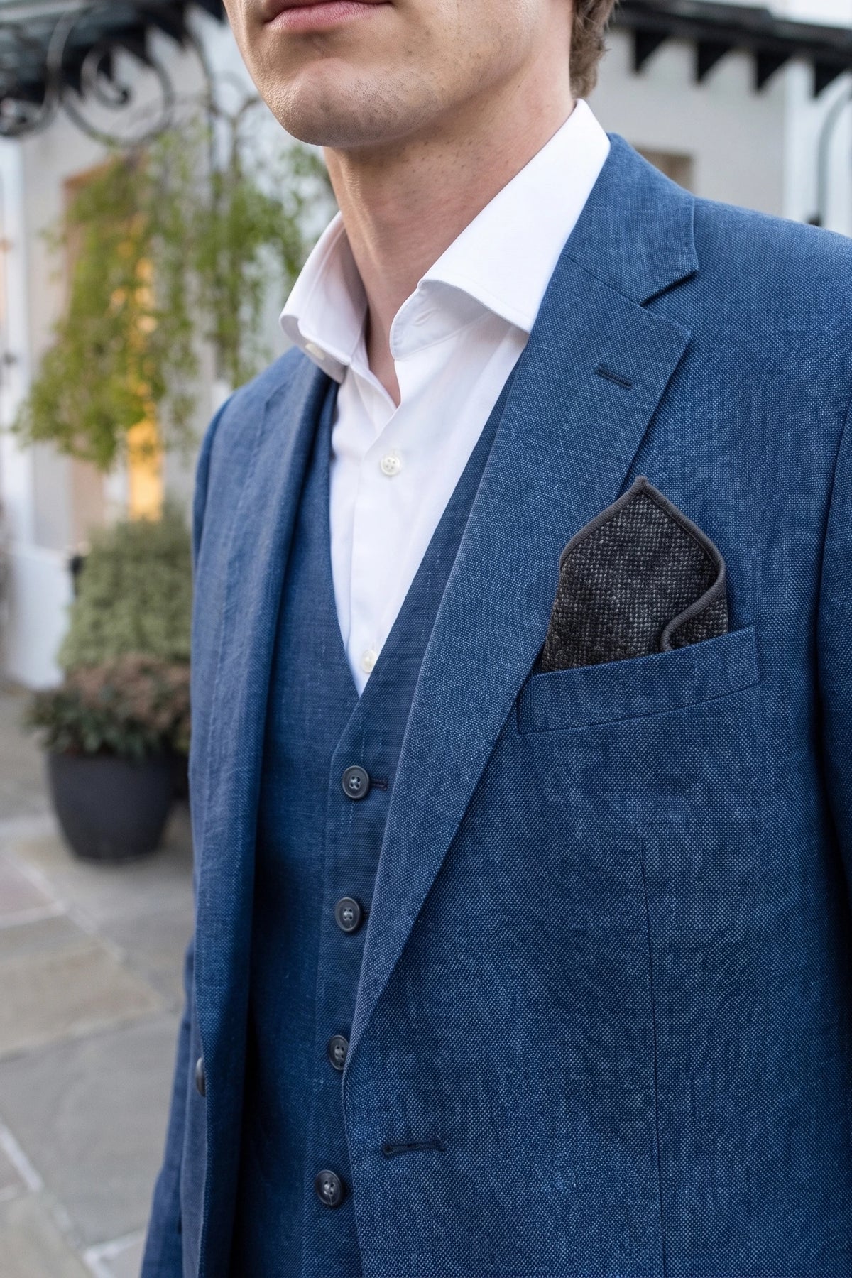 Miesten hiilenharmaa tweed-villasekoitteinen taskuliina