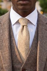 Miesten kermanvärinen villasekoitteinen tweed-solmio