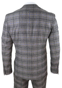 Miesten harmaa kolmiosainen tweed-ruutupuku