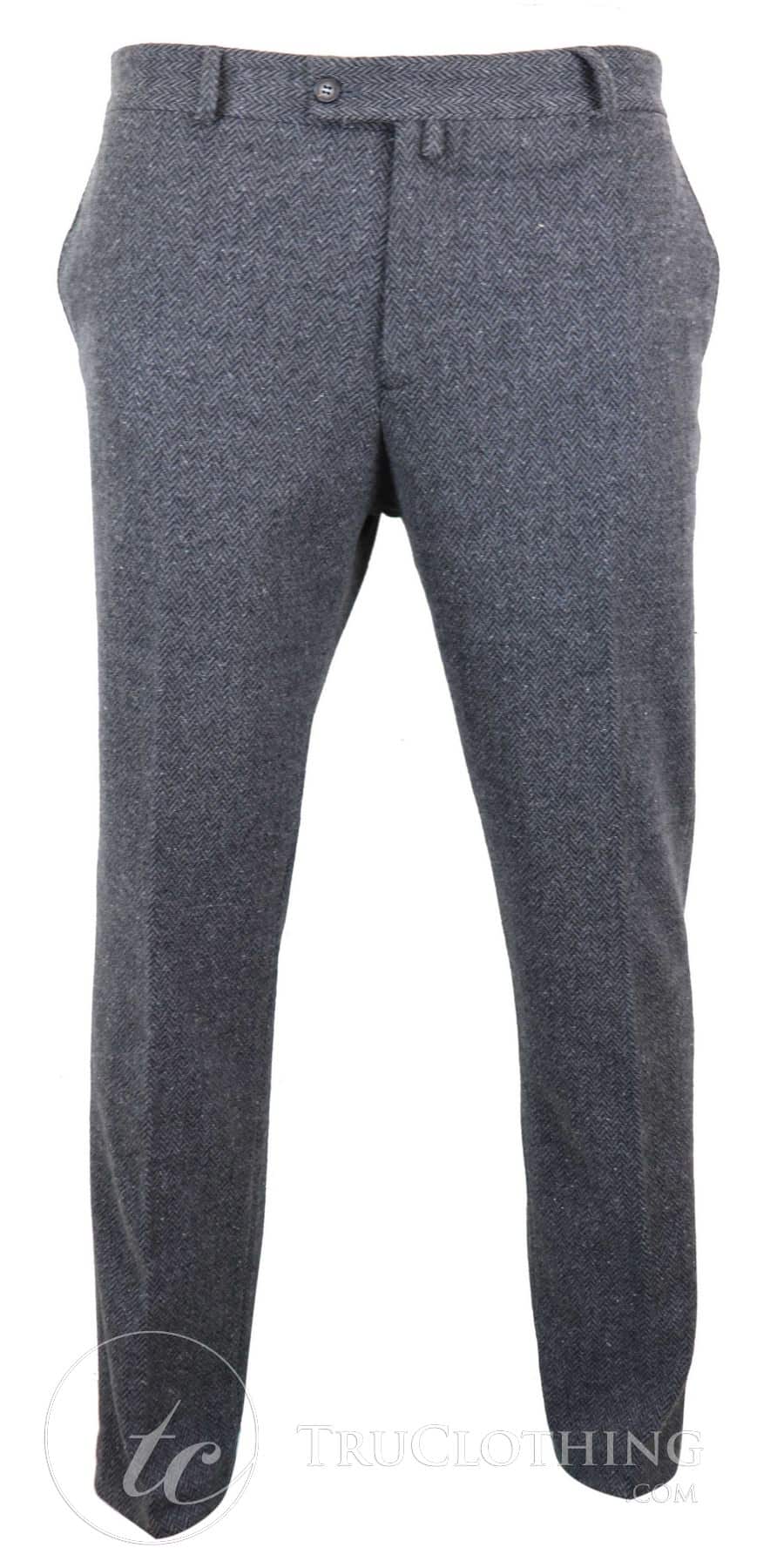 Miesten harmaat hiilenharmaat tweed-villahousut kalanruotokuviolla - hiilenharmaat