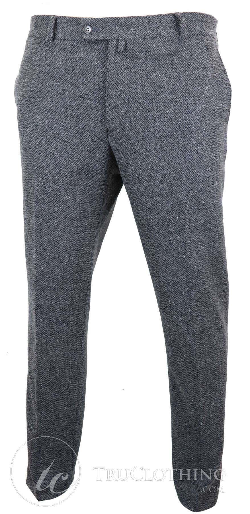 Miesten harmaat hiilenharmaat tweed-villahousut kalanruotokuviolla - hiilenharmaat