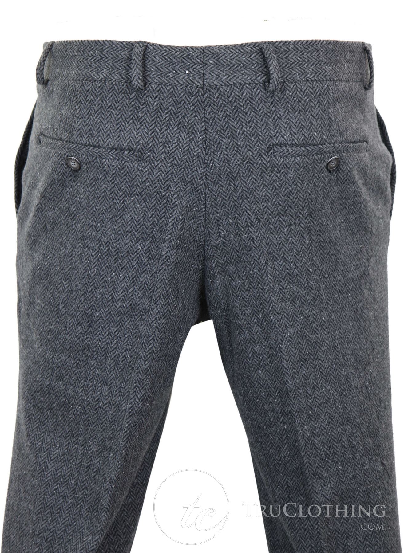 Miesten harmaat hiilenharmaat tweed-villahousut kalanruotokuviolla - hiilenharmaat