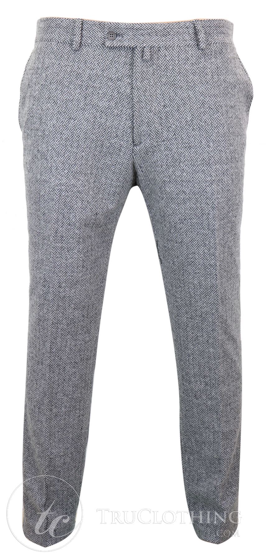 Miesten harmaat hiilenharmaat tweed-villahousut kalanruotokuviolla - harmaa