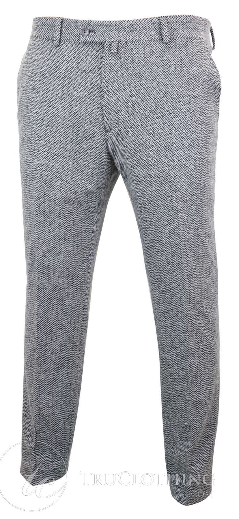 Miesten harmaat hiilenharmaat tweed-villahousut kalanruotokuviolla - harmaa